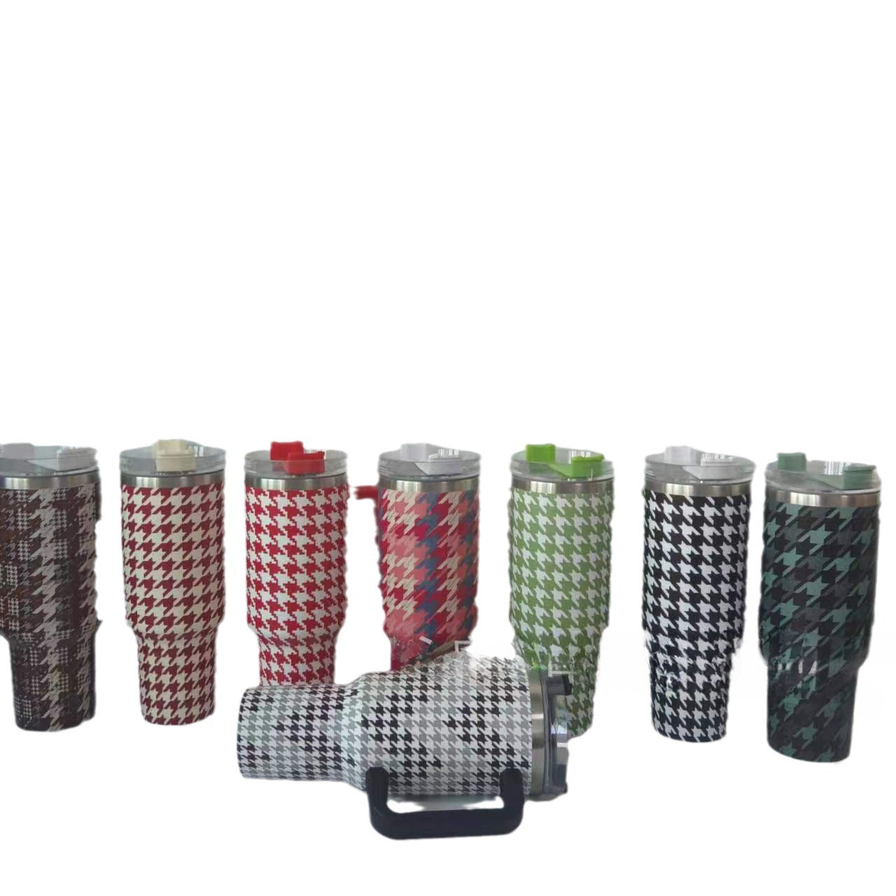 Wholesale Tumbler Houndstooth Stainless Steel Double-layer Handle Insulation 40oz Ice Cup